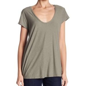 JAMES PERSE Standard SignetGreen Deep V Neck Short Sleeve T Shirt Size